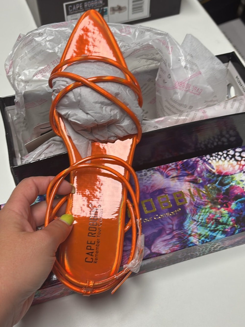 Cape Robbin Orange Patent Strappy Pointed Toe Flat